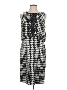 Karl Lagerfeld Paris Black and White Houndstooth Lace Popover Lace Midi Dress